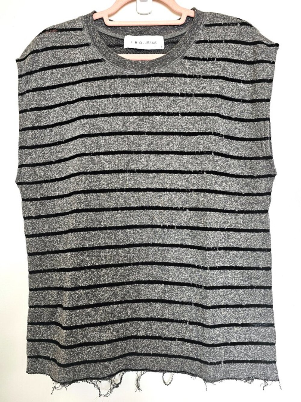 IRO Jeans Simone Raw Hem Edge Distressed Striped Knit Sleeveless Tank Top S